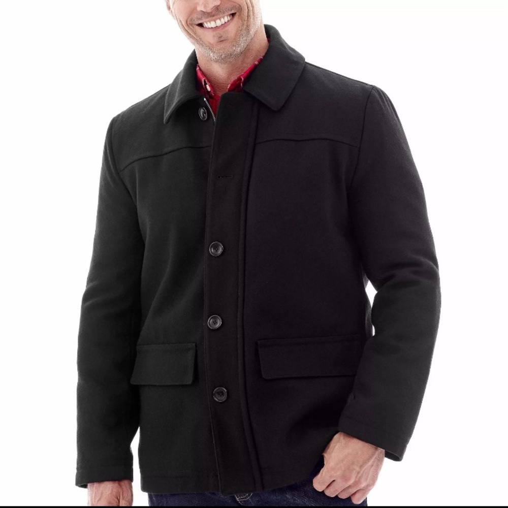 🆕 NWT St. John's Bay Men's Wool-Blend Town Coat Charcoal Size L
